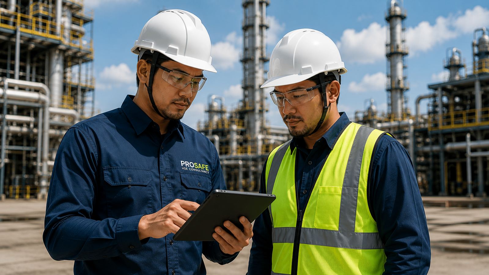ProSafe HSE consultants inspecting equipment at a Malaysian industrial facility